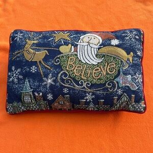 Holiday 'Believe' Santa Decorative Pillow - Navy and Gold